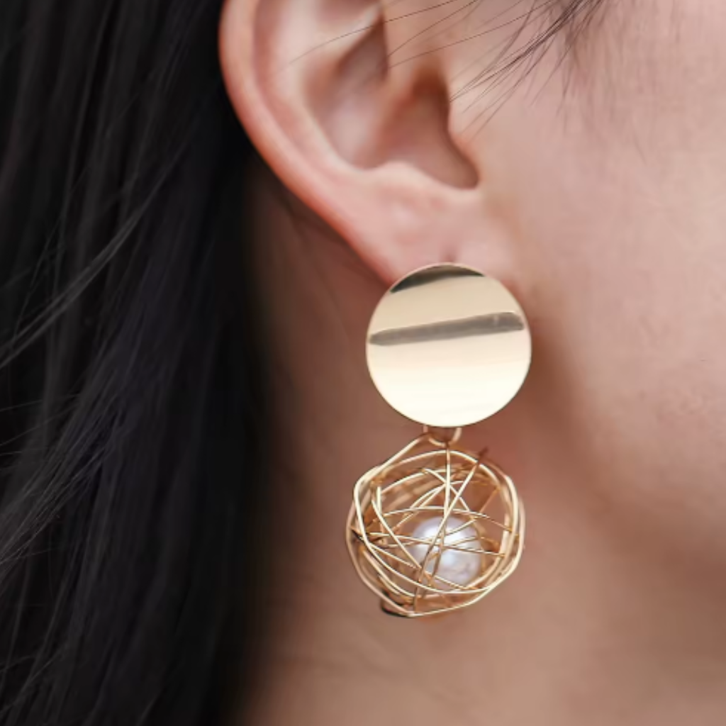 Bird Nest Pearl Drop Earrings | Wire Wrap Pearl Dangle Earrings for Women