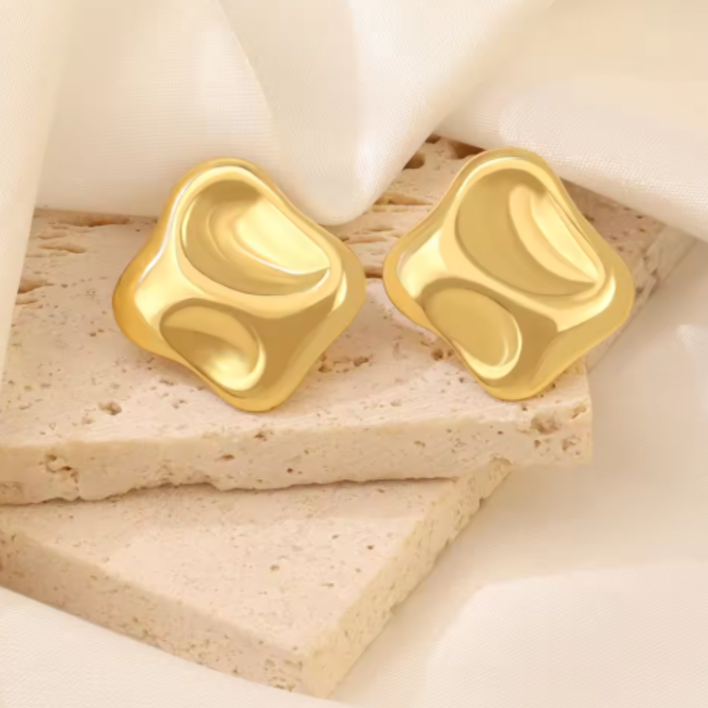 Gold Plated Stainless Steel Stud Earrings | 18K Gold Stud Earrings for Women