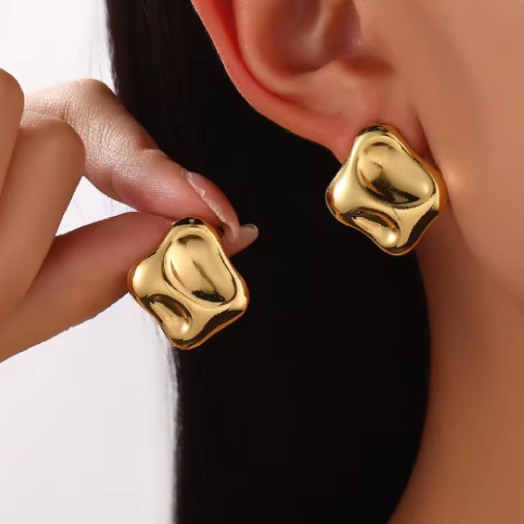 Gold Plated Stainless Steel Stud Earrings | 18K Gold Stud Earrings for Women