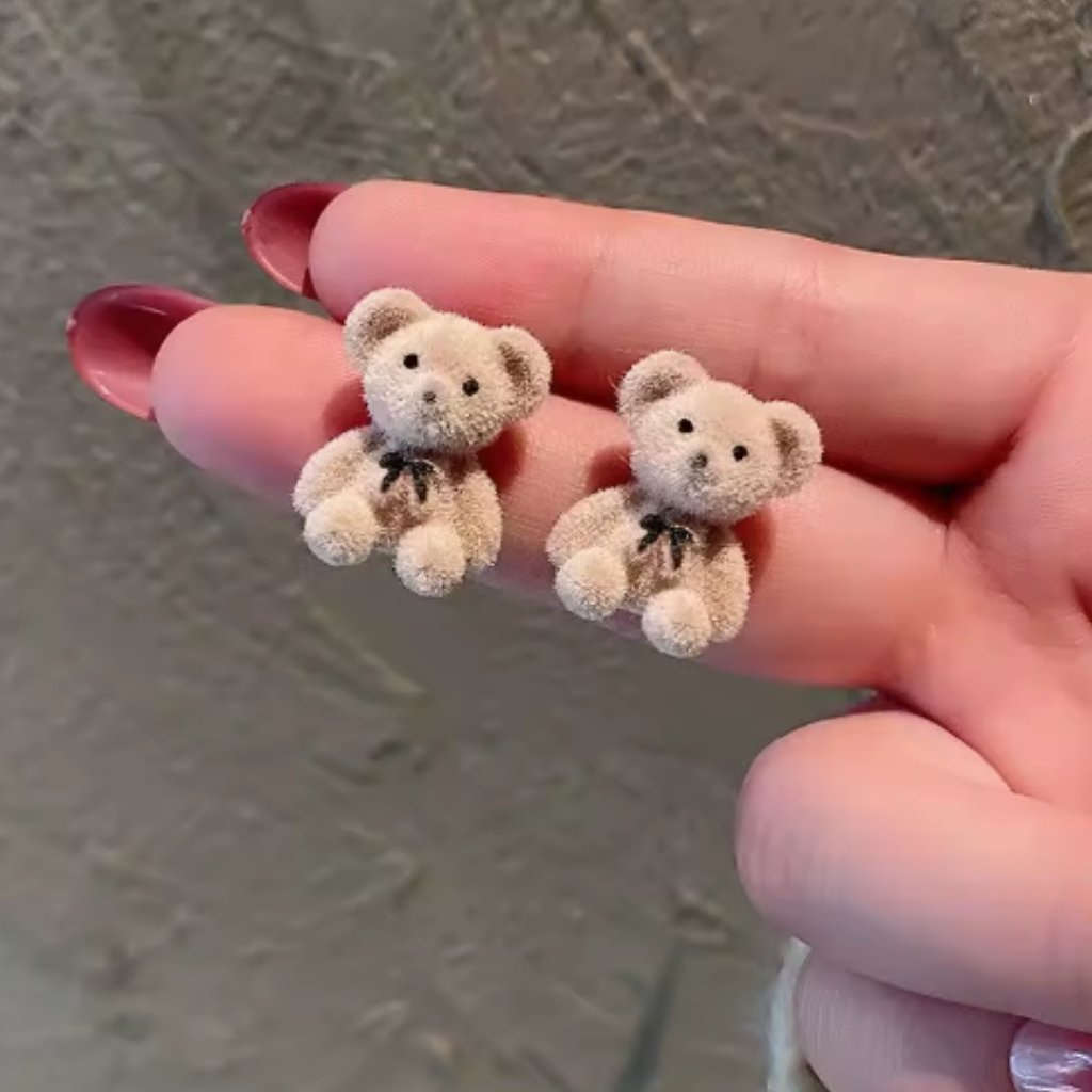 Teddy Bear Stud Earrings | Cute Fuzzy Teddy Earrings for Women & Girls