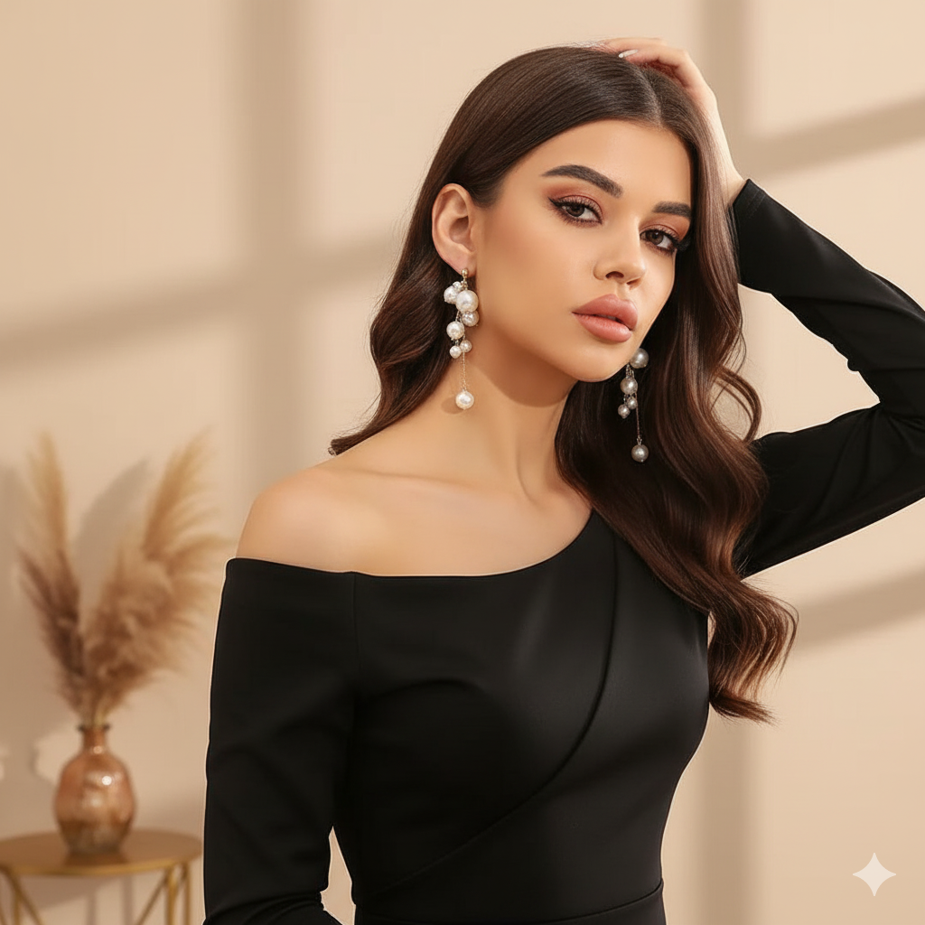 Pearl Cluster Dangle Earrings - ORYX TREND EaringDesign: Dramatic drop earrings featuring a dense cluster of various-sized faux pearls at the top, followed by longer, dangling pearl-tipped chains.Default Title#