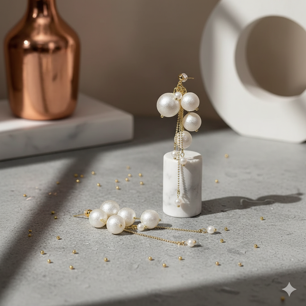 Pearl Cluster Dangle Earrings - ORYX TREND EaringDesign: Dramatic drop earrings featuring a dense cluster of various-sized faux pearls at the top, followed by longer, dangling pearl-tipped chains.Default Title#