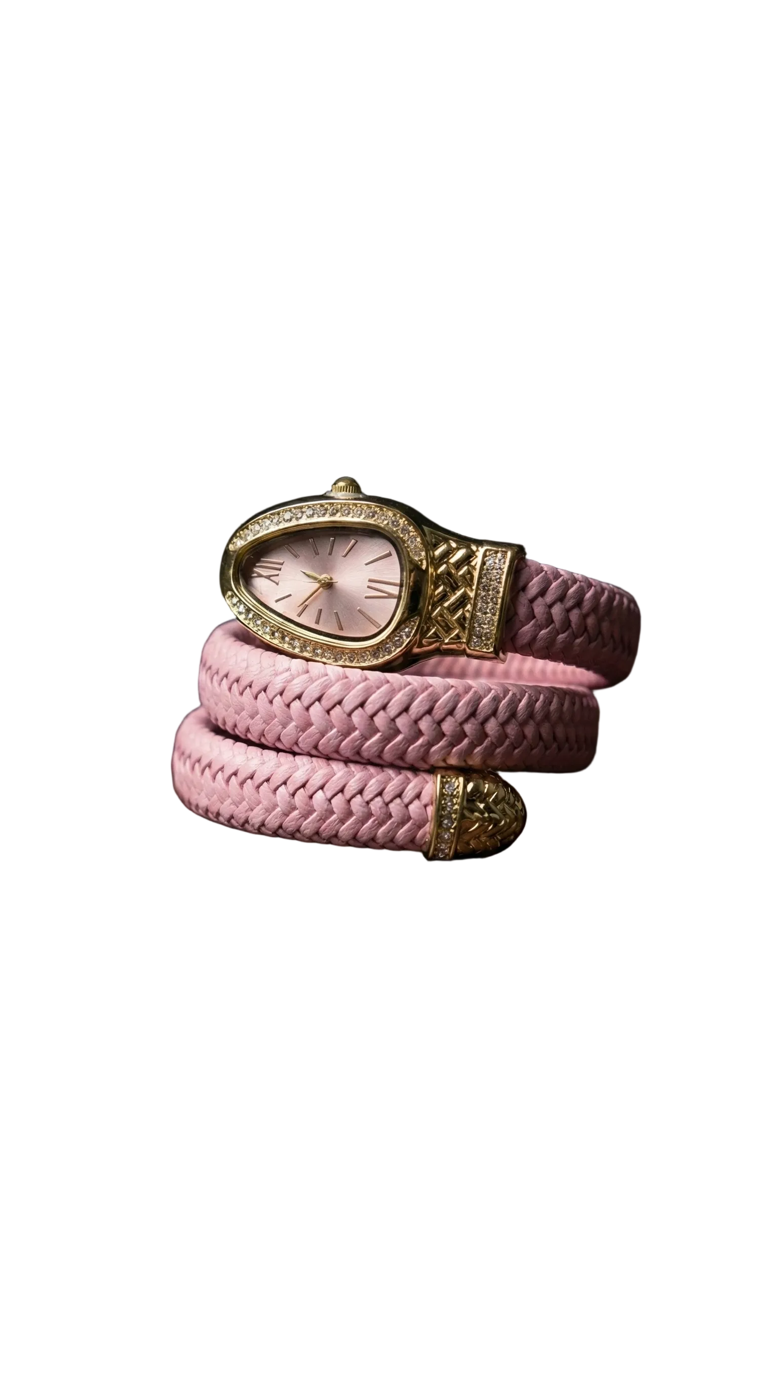 Pink Serpent Coil Watch - Luxury Braided Band & Crystal Pave