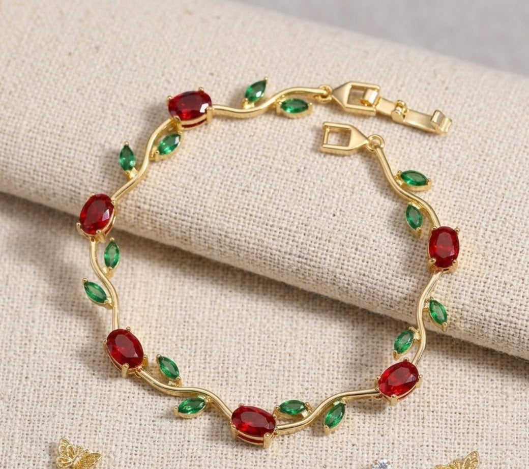 Red Green Stone Bracelet | Ruby Emerald CZ Tennis Bracelet for Women