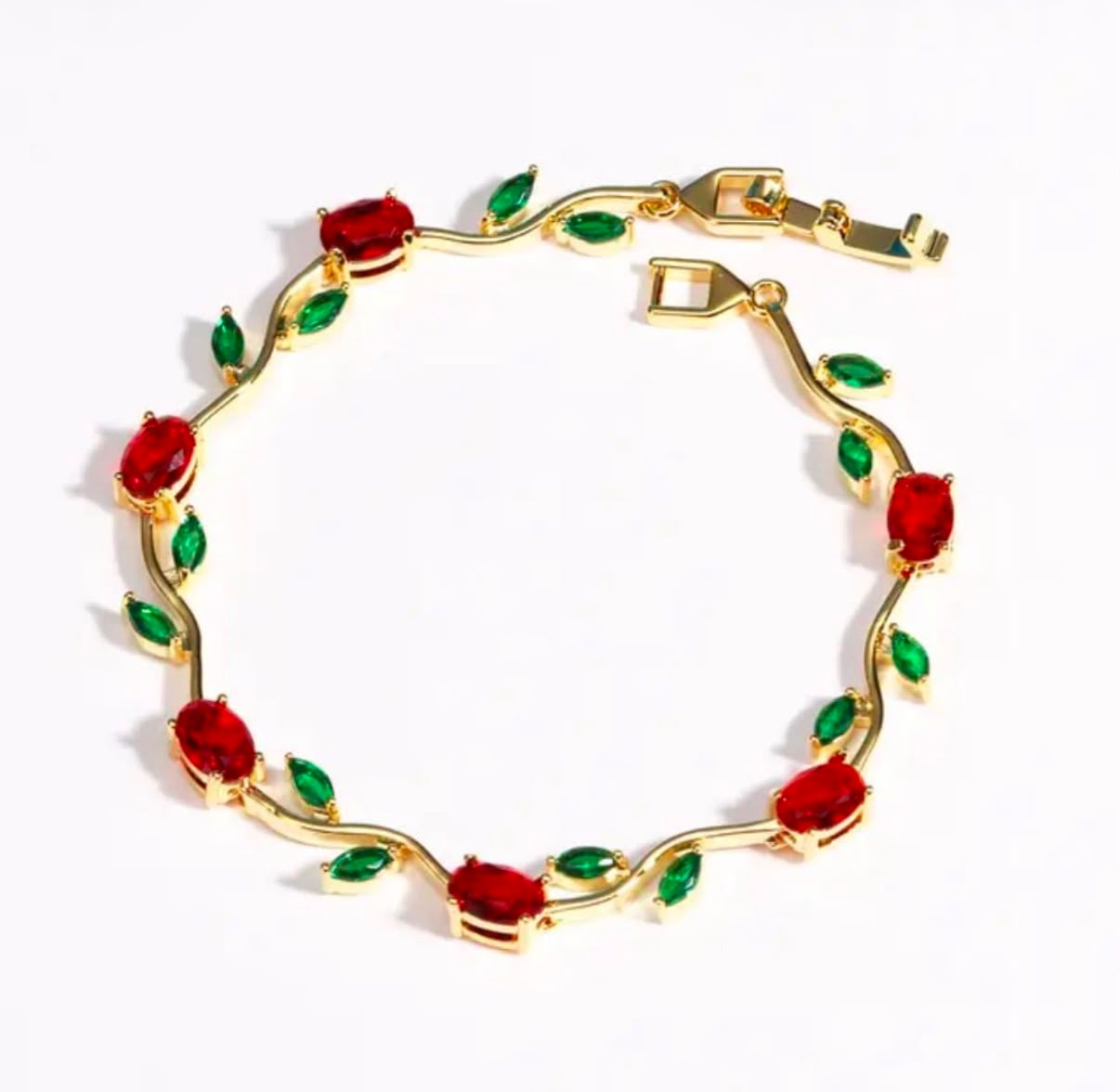 Red Green Stone Bracelet | Ruby Emerald CZ Tennis Bracelet for Women
