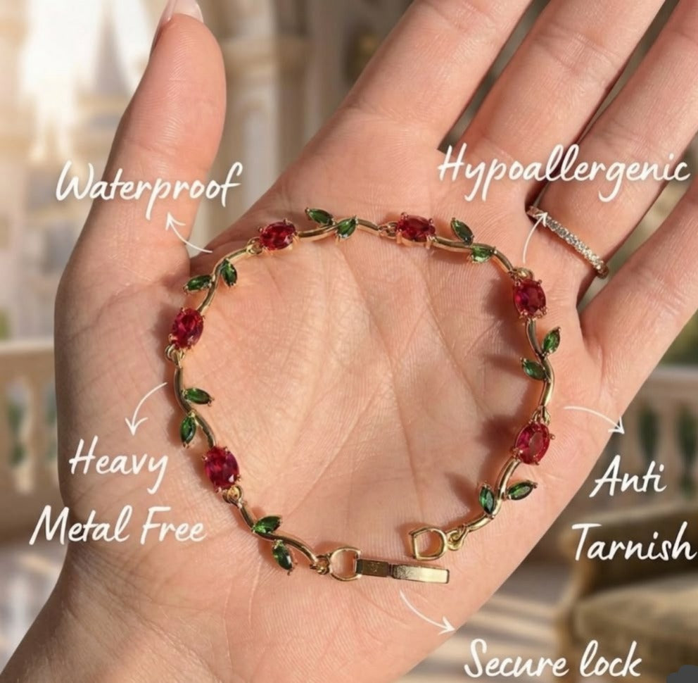 Red Green Stone Bracelet | Ruby Emerald CZ Tennis Bracelet for Women