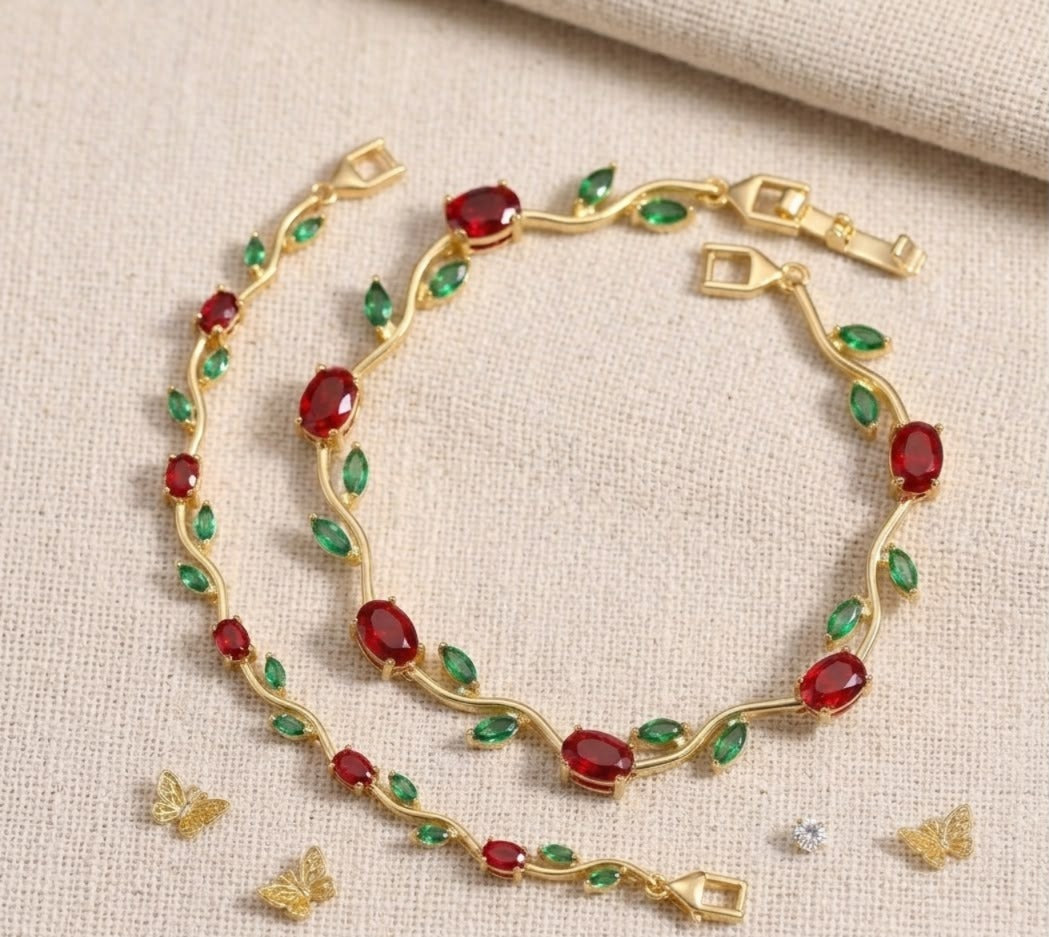 Red Green Stone Bracelet | Ruby Emerald CZ Tennis Bracelet for Women