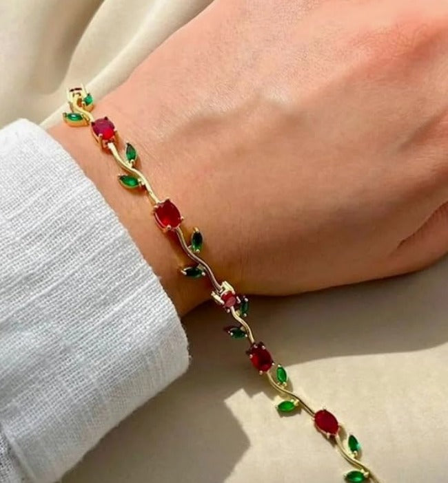 Red Green Stone Bracelet | Ruby Emerald CZ Tennis Bracelet for Women