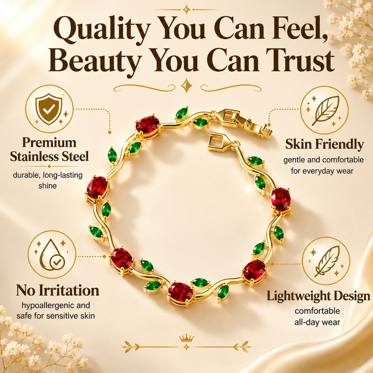 Red Green Stone Bracelet | Ruby Emerald CZ Tennis Bracelet for Women