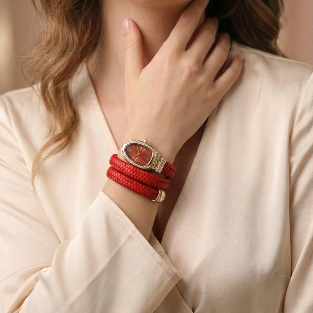 Red Serpent Watch | Bold Red Dial Watch for Women | Statement Fashion Watch