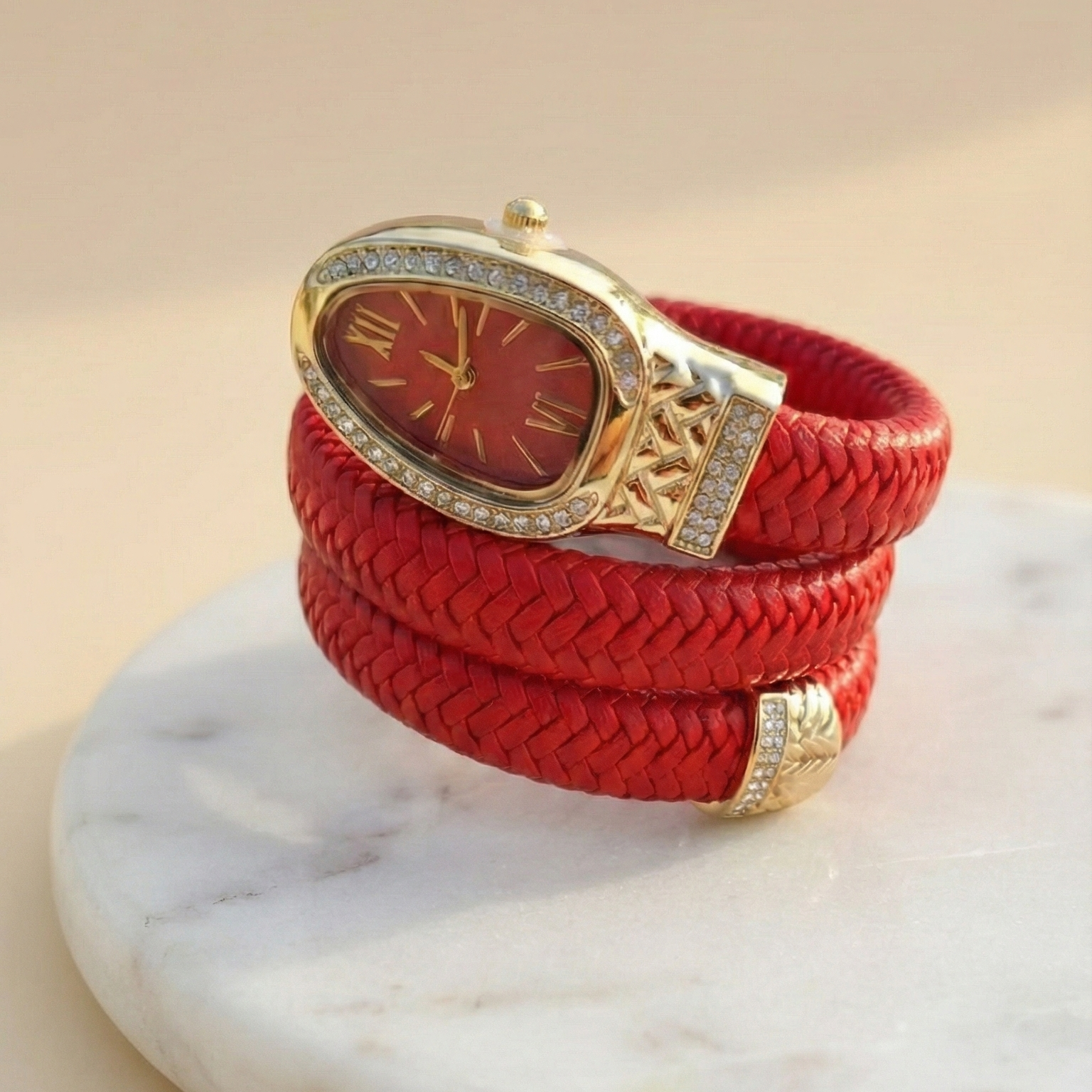 Red Serpent Watch | Bold Red Dial Watch for Women | Statement Fashion Watch