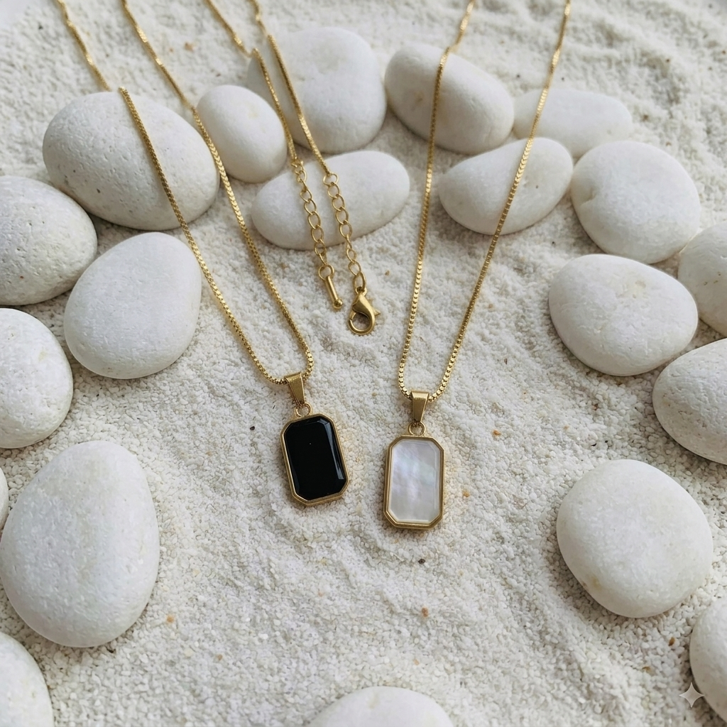 Reversible Rectangle Pendant Necklace | Two Way Gold Necklace for Women
