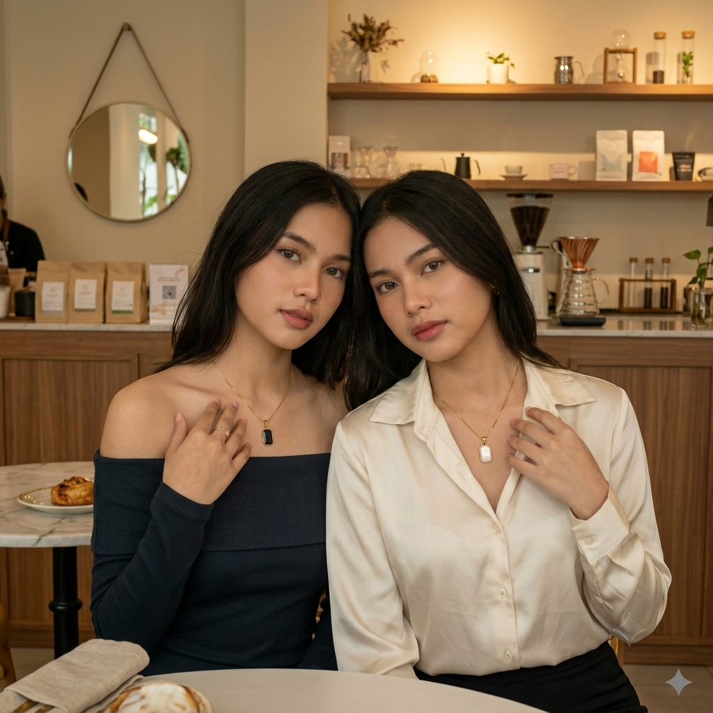 Reversible Rectangle Pendant Necklace | Two Way Gold Necklace for Women