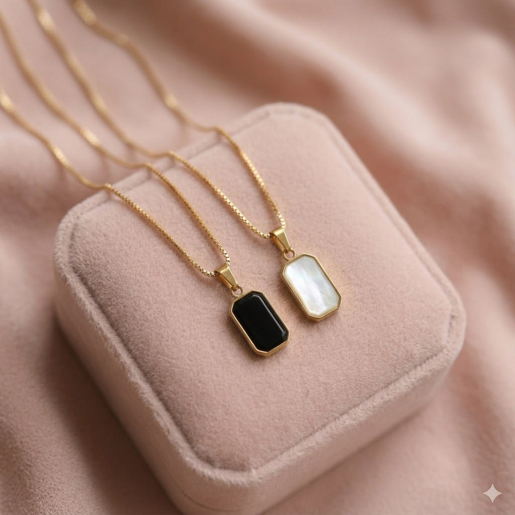 Reversible Rectangle Pendant Necklace | Two Way Gold Necklace for Women