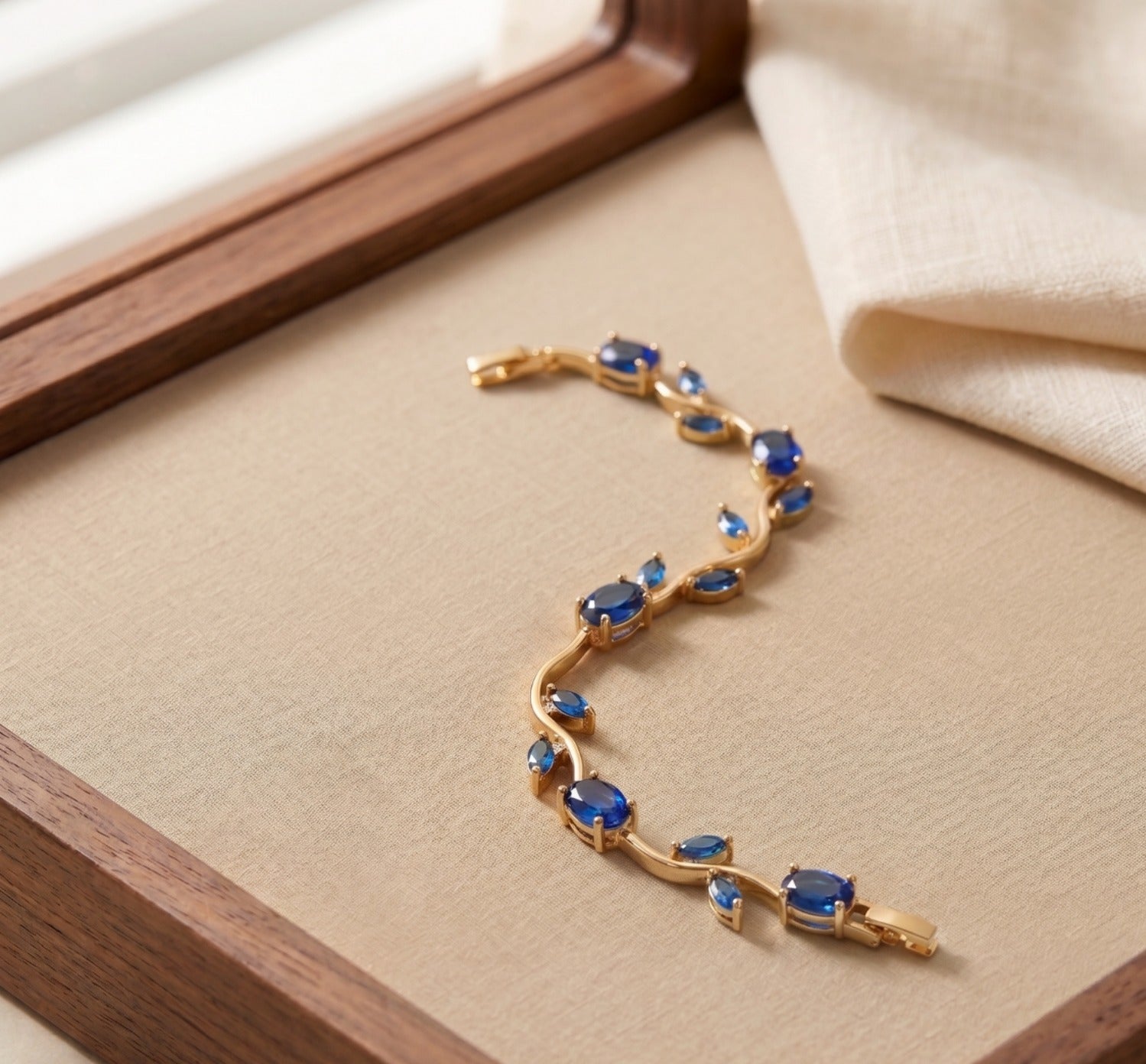 Sapphire Blue Stone Bracelet | Gold Blue CZ Tennis Bracelet for Women
