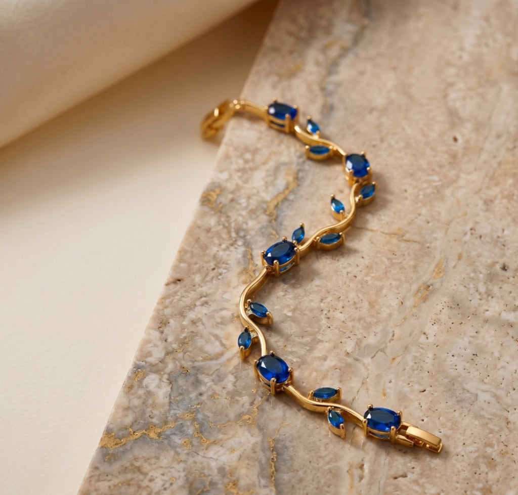 Sapphire Blue Stone Bracelet | Gold Blue CZ Tennis Bracelet for Women