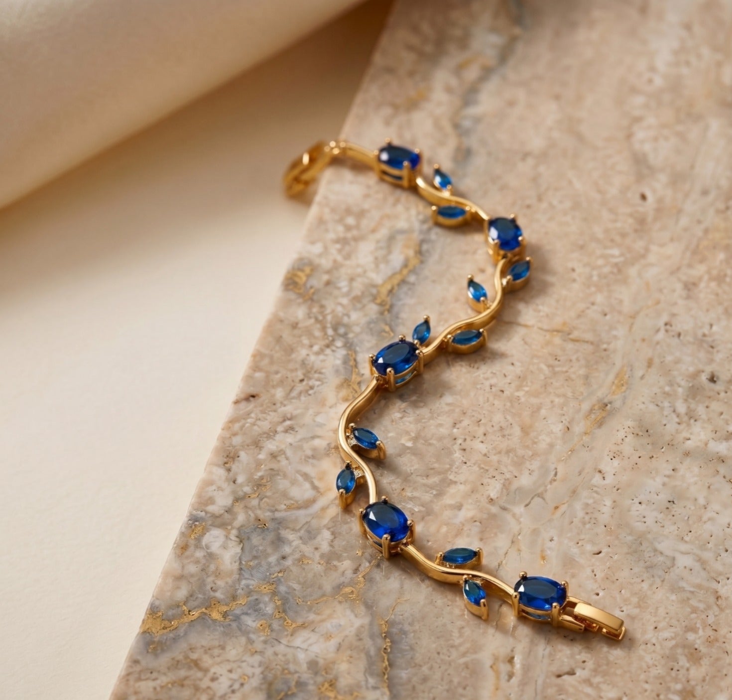 Sapphire Blue Stone Bracelet | Gold Blue CZ Tennis Bracelet for Women