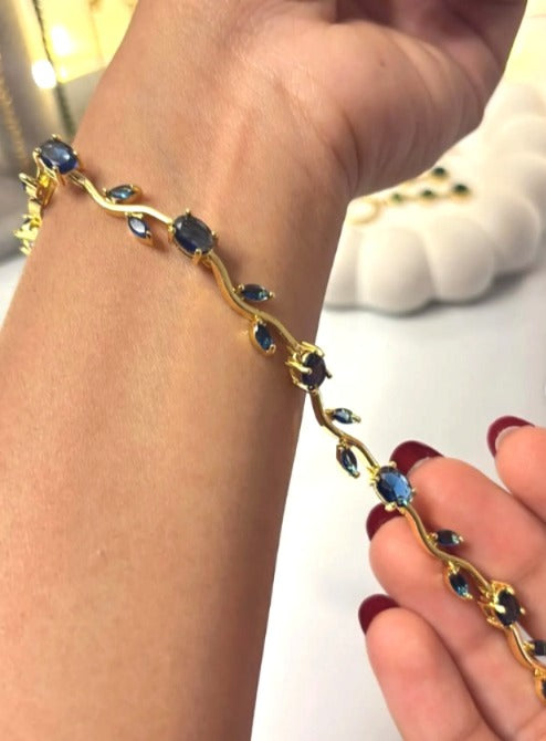 Sapphire Blue Stone Bracelet | Gold Blue CZ Tennis Bracelet for Women