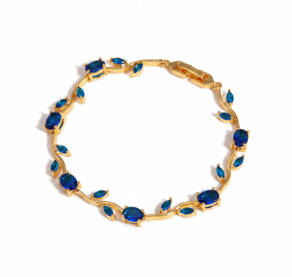 Sapphire Blue Stone Bracelet | Gold Blue CZ Tennis Bracelet for Women