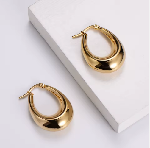 Chunky Domed Gold Hoop Earrings
