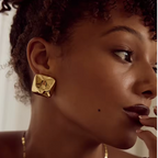 Geometric Sculptural Gold-Plated Square Stud Earrings