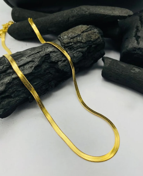Classic Gold Herringbone Chain Choker Necklace