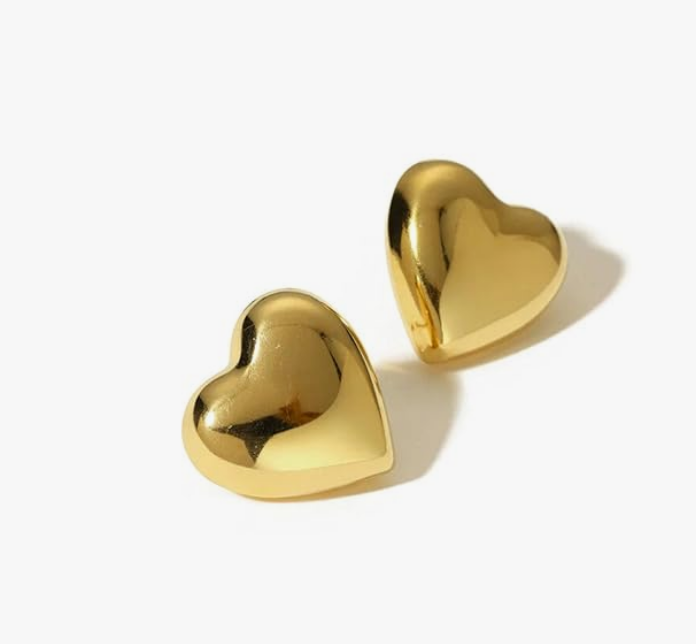 Bold Gold Puffy Heart Stud Earrings