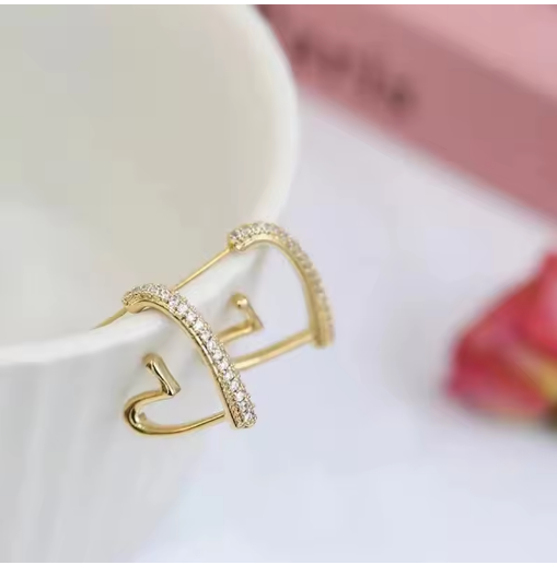 Small Gold-Tone Crystal-Accented Heart Earrings