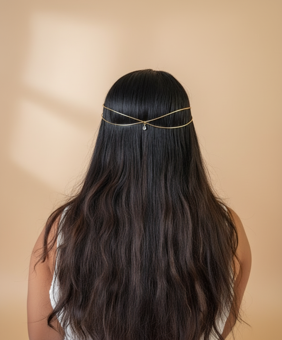 Double Strand Gold Hair Chain with Teardrop Hair Halos.