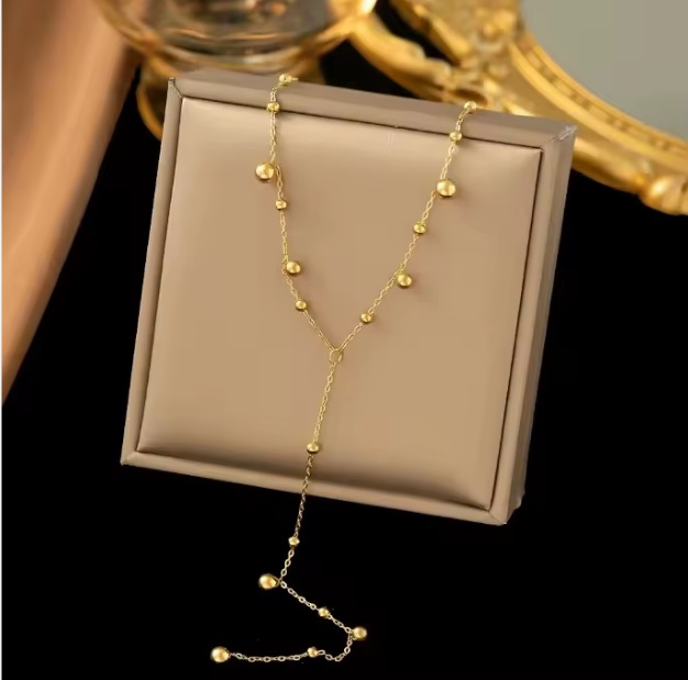 Dainty Gold Beaded Lariat Y-Necklace