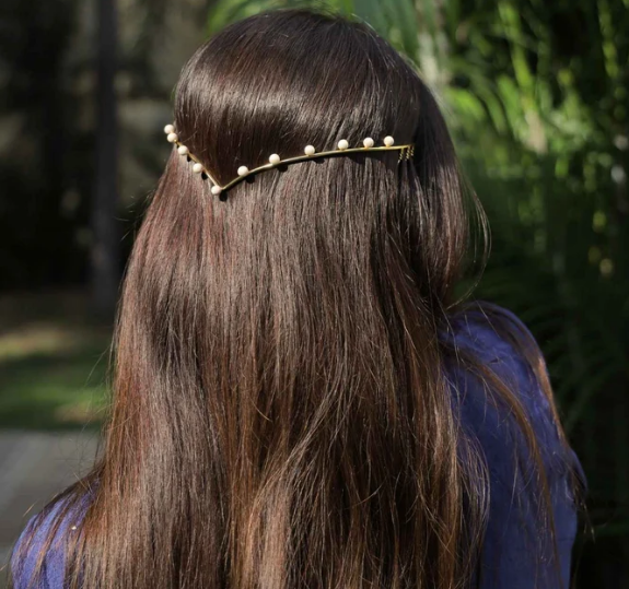 Gold V-Shaped Hair Halo with Pearl Embellishments - Elegant  Headpiece