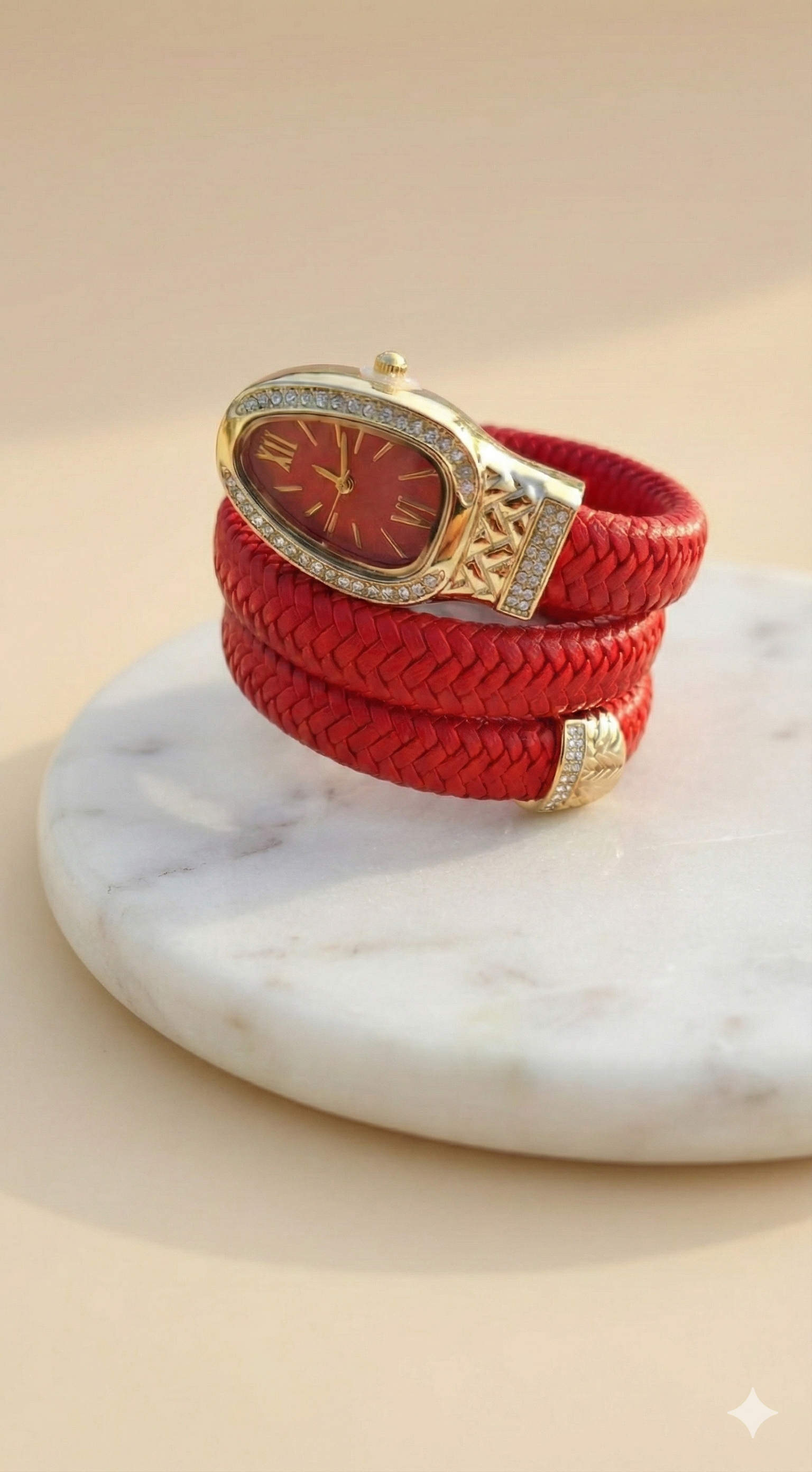 Serpent Wrap Watch - Red Braided Band & Crystal Head