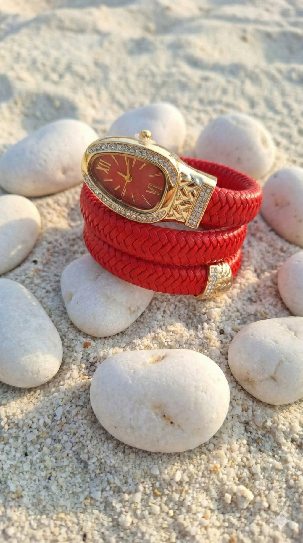 Serpent Wrap Watch - Red Braided Band & Crystal Head