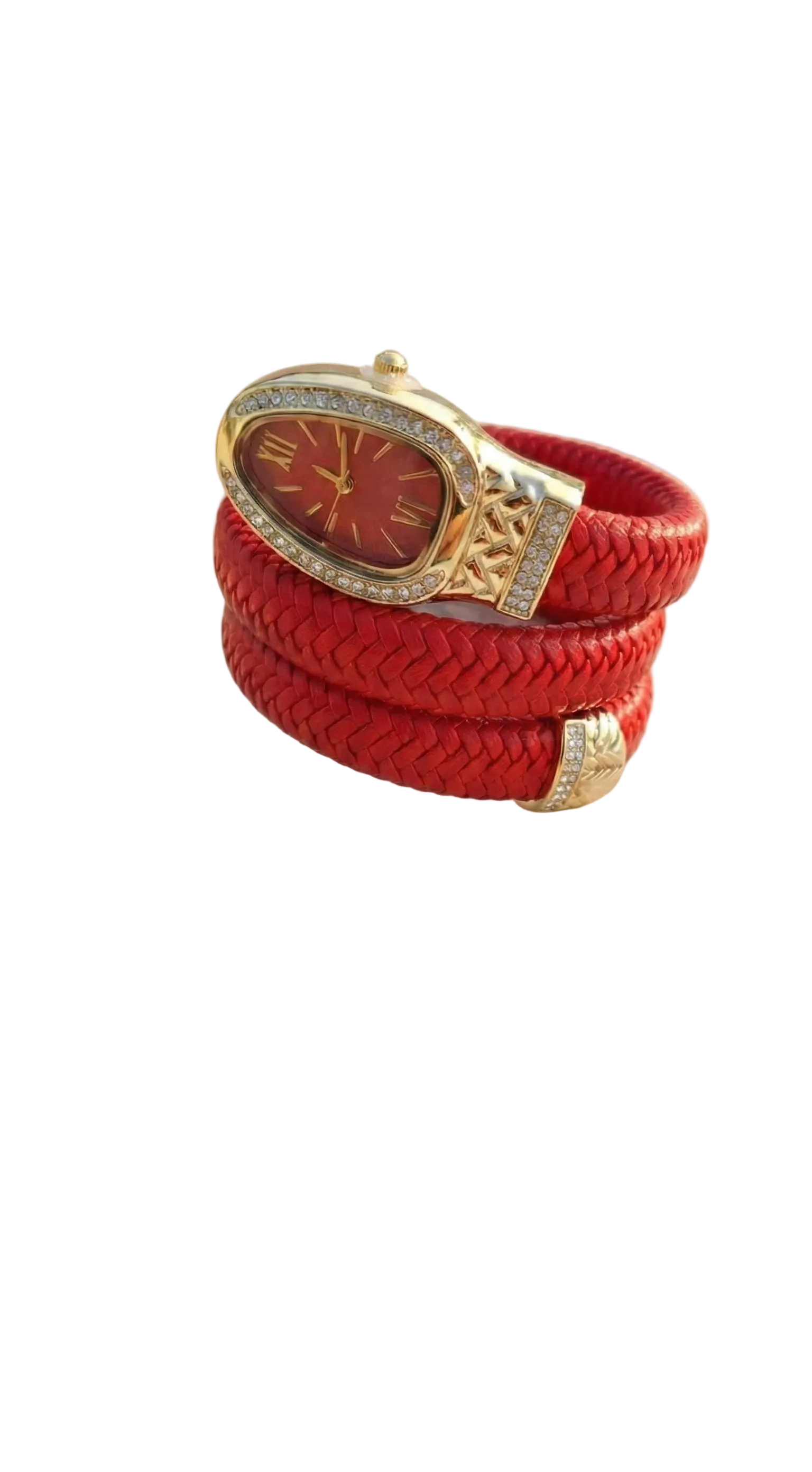 Serpent Wrap Watch - Red Braided Band & Crystal Head