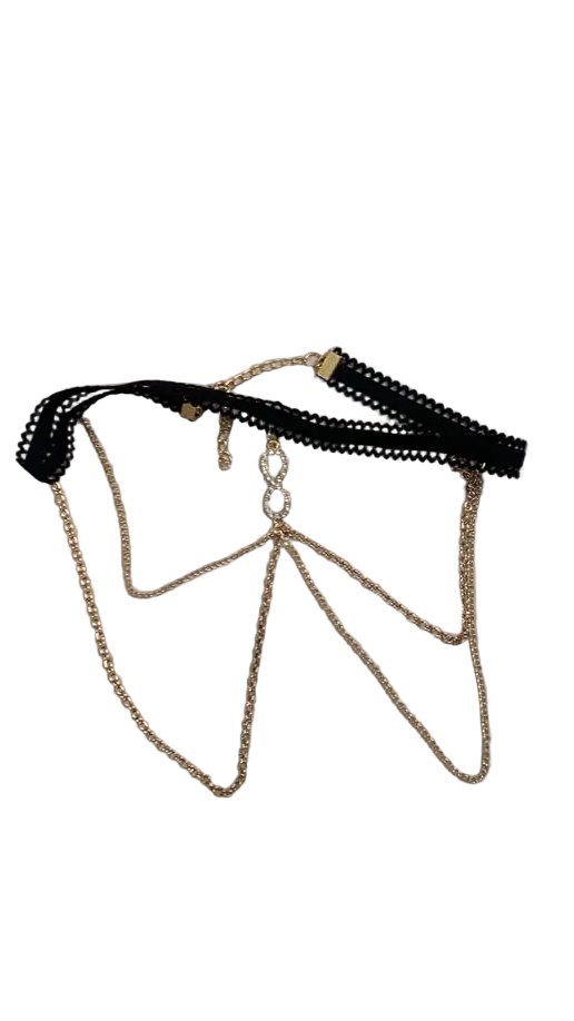 Black belt with gold chain on a white background