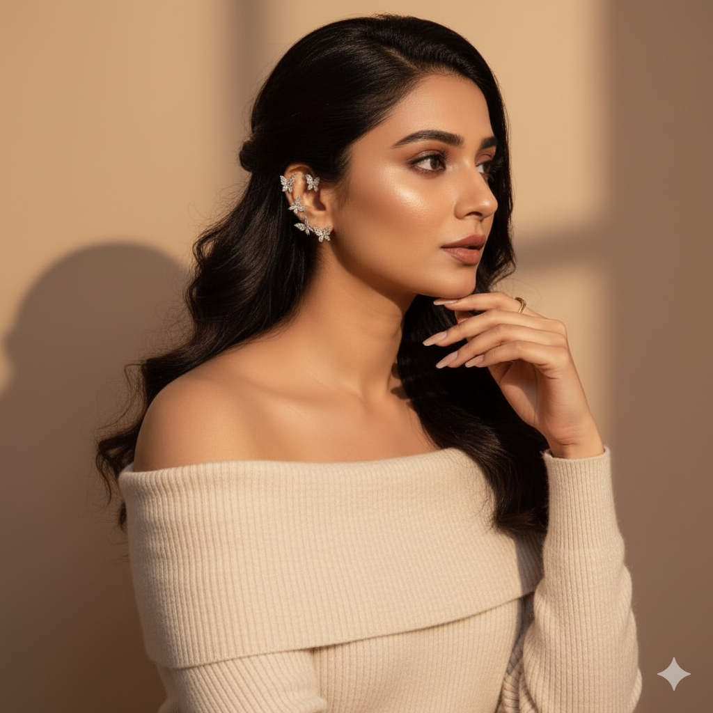 Sparkling Butterfly Ear Cuffs Set - ORYX TREND EaringDesign: Dazzling set of crystal-encrusted butterfly ear cuffs that wrap around the ear.Default Title#