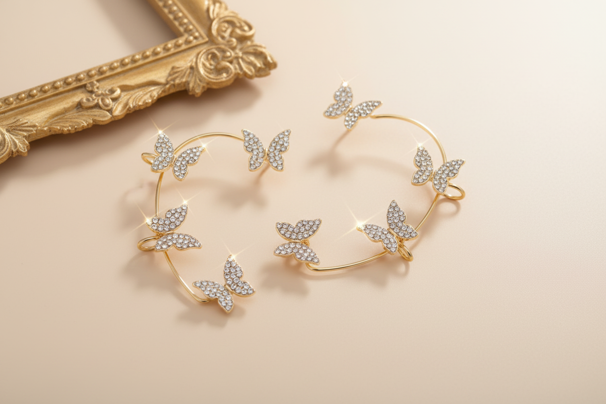 Sparkling Butterfly Ear Cuffs Set - ORYX TREND EaringDesign: Dazzling set of crystal-encrusted butterfly ear cuffs that wrap around the ear.Default Title#