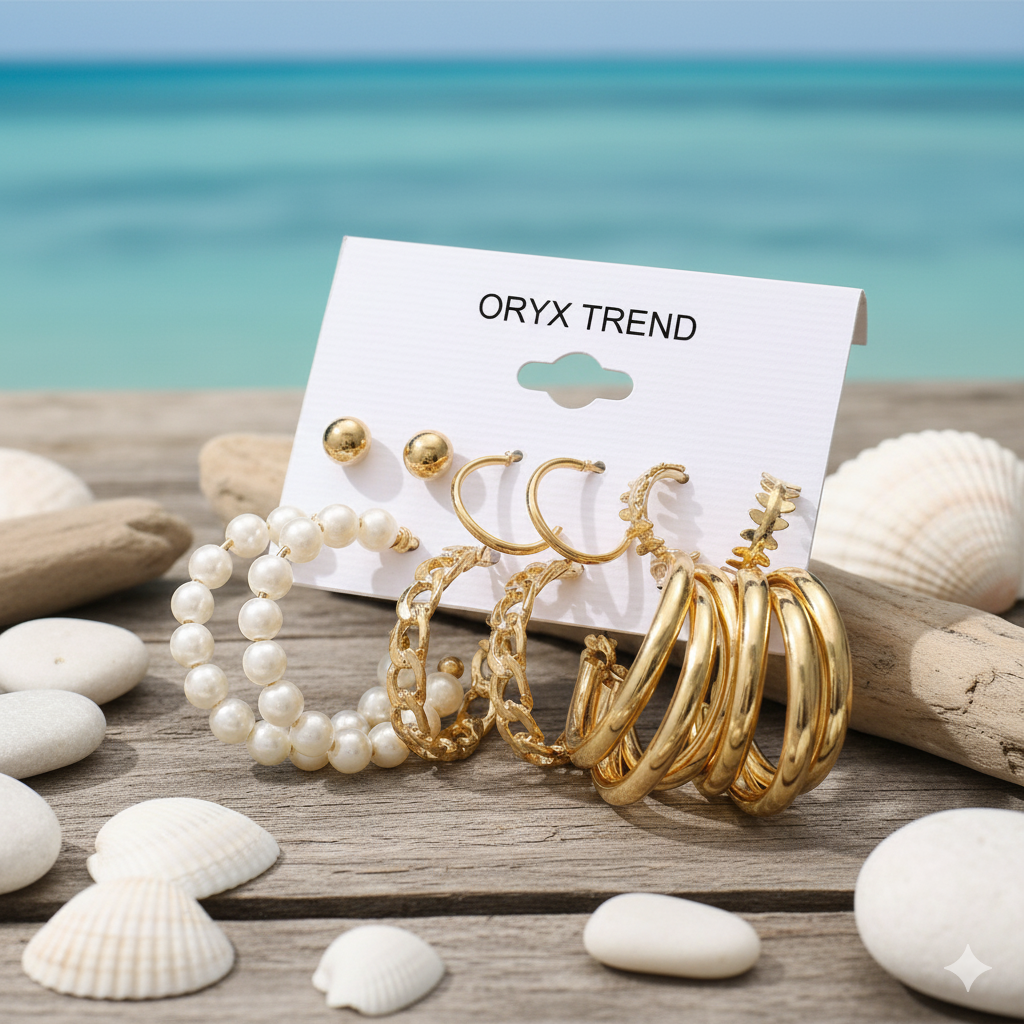 Statement Gold Hoop and Faux Pearl Earring Set (6 Pairs)