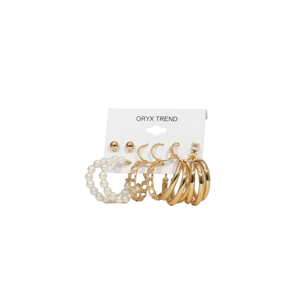 Statement Gold Hoop and Faux Pearl Earring Set (6 Pairs)
