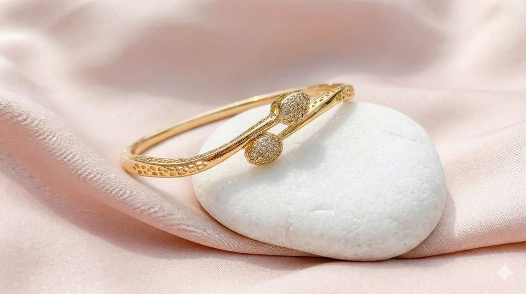 Teardrop Bypass Bracelet | Gold Pave Crystal Bangle for Women