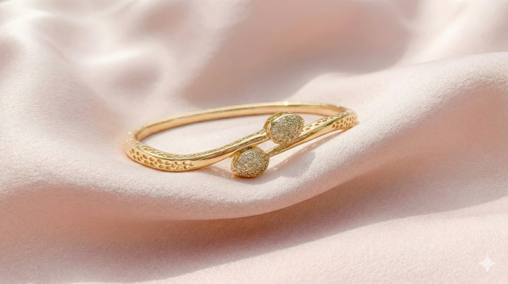 Teardrop Bypass Bracelet | Gold Pave Crystal Bangle for Women