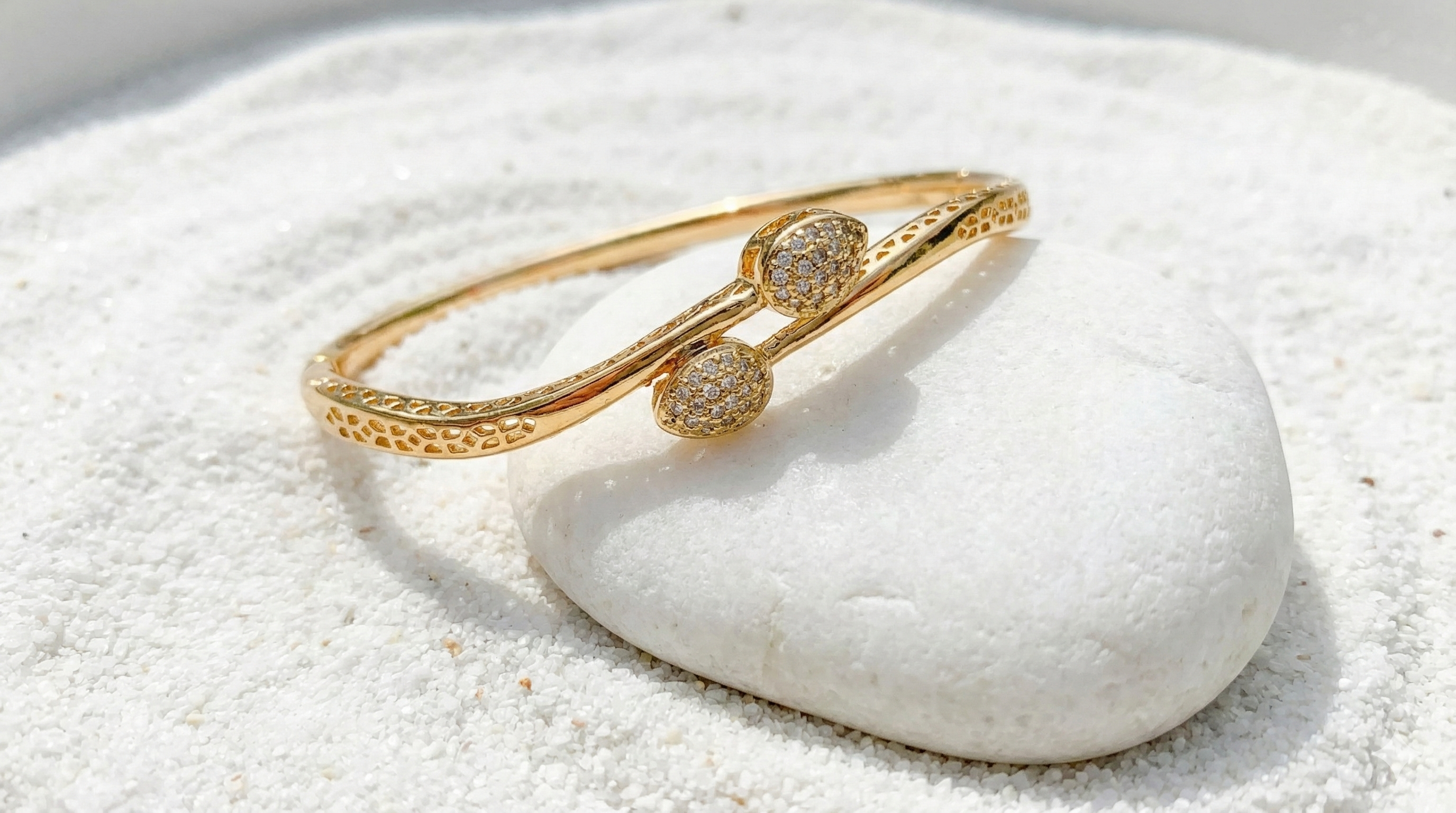 Teardrop Bypass Bracelet | Gold Pave Crystal Bangle for Women