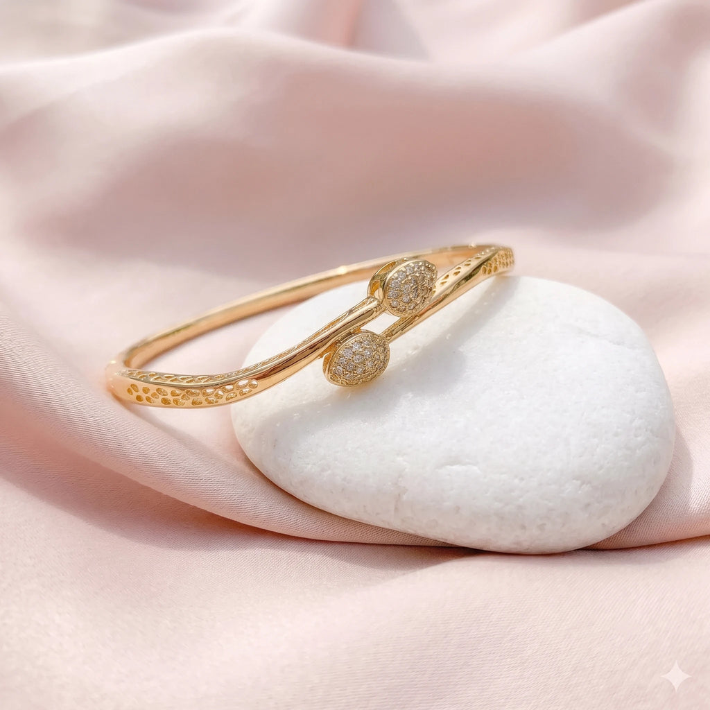Teardrop Bypass Bracelet | Gold Pave Crystal Bangle for Women