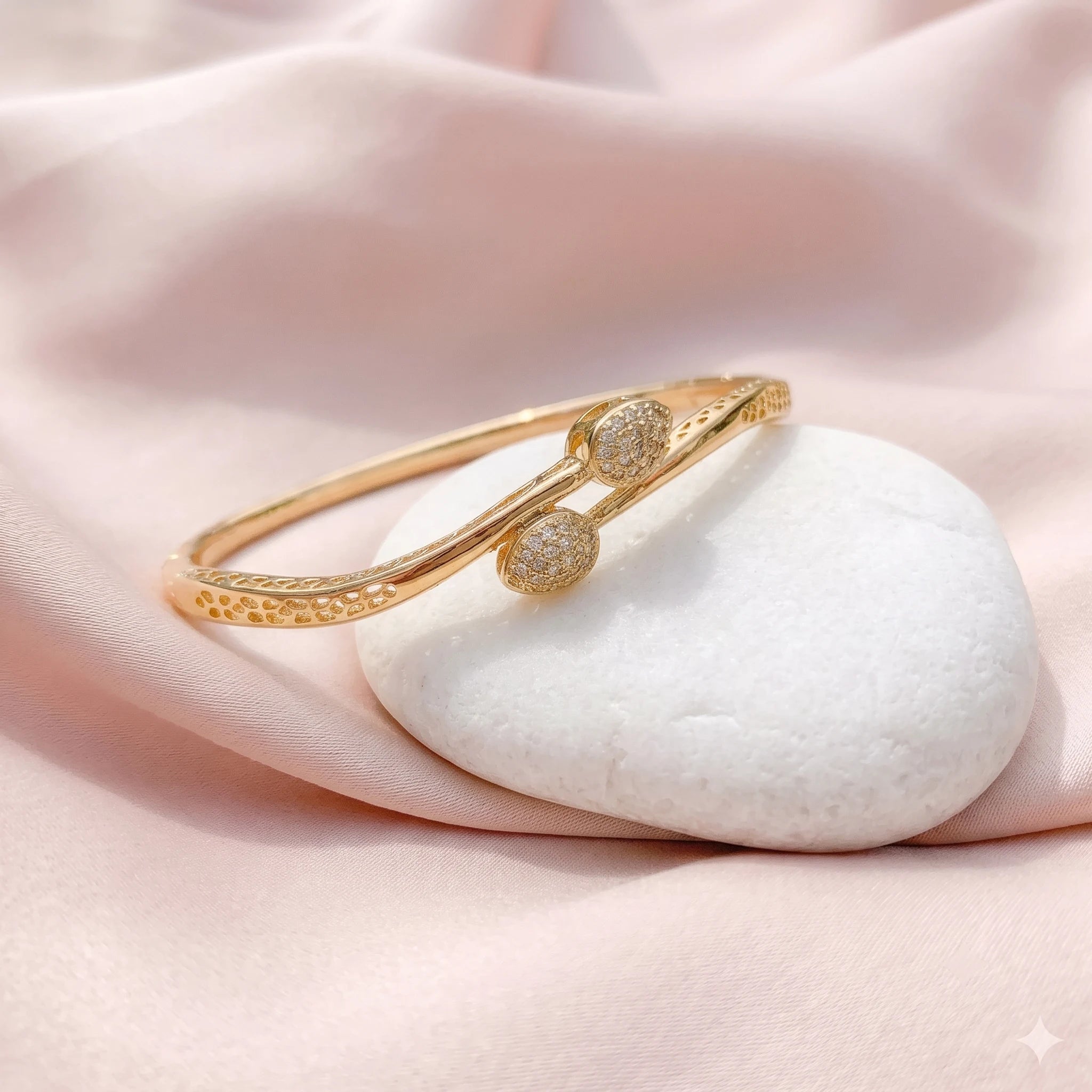 Teardrop Bypass Bracelet | Gold Pave Crystal Bangle for Women