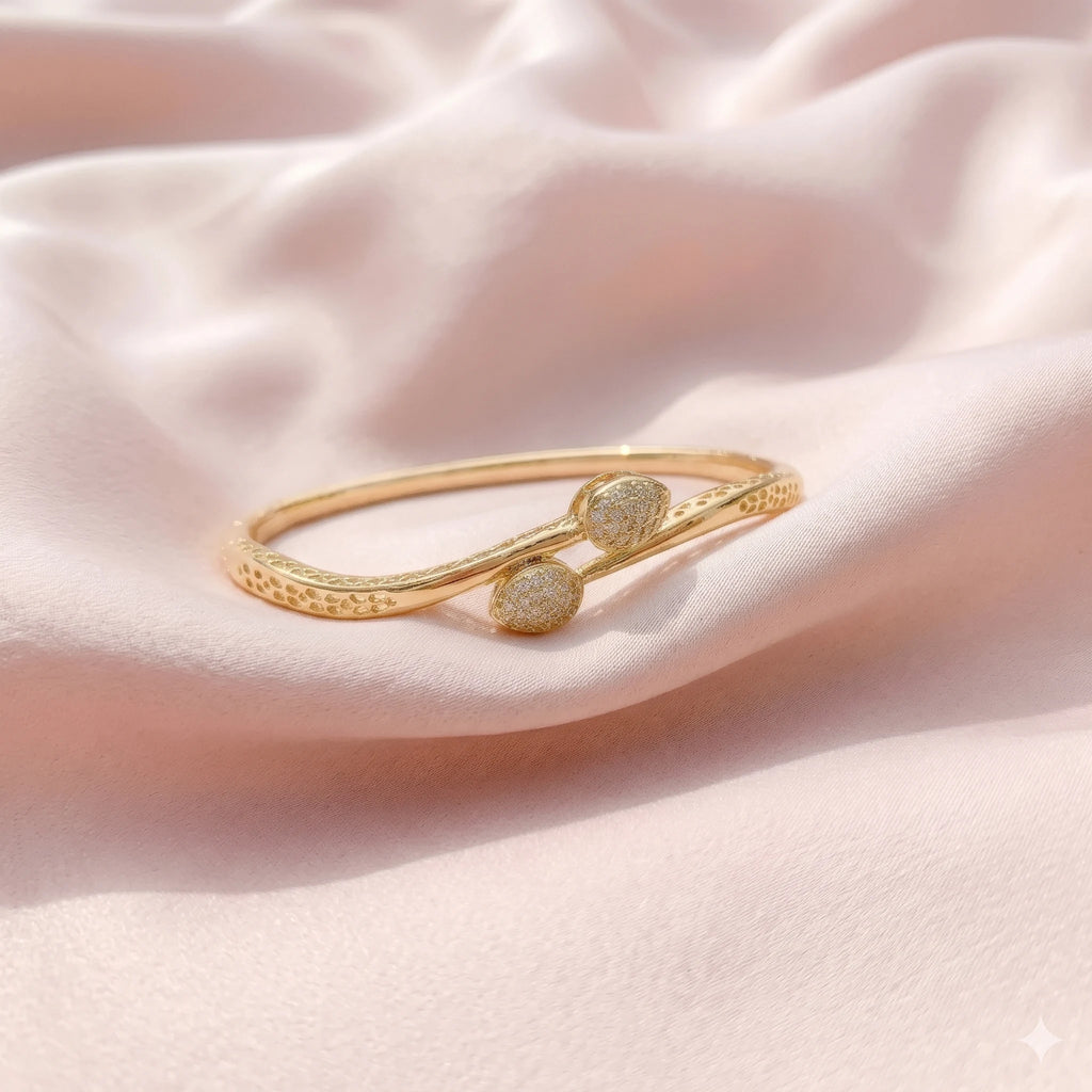 Teardrop Bypass Bracelet | Gold Pave Crystal Bangle for Women