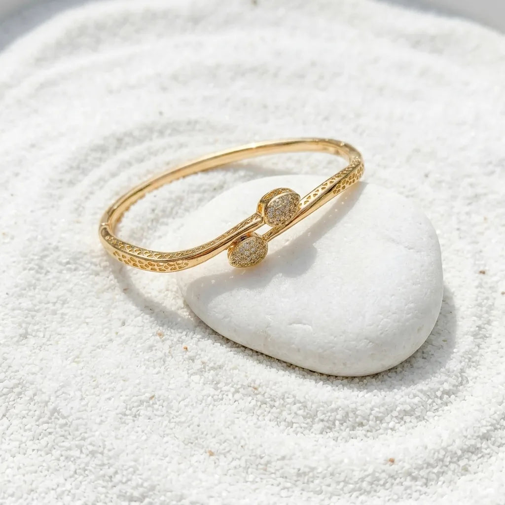 Teardrop Bypass Bracelet | Gold Pave Crystal Bangle for Women
