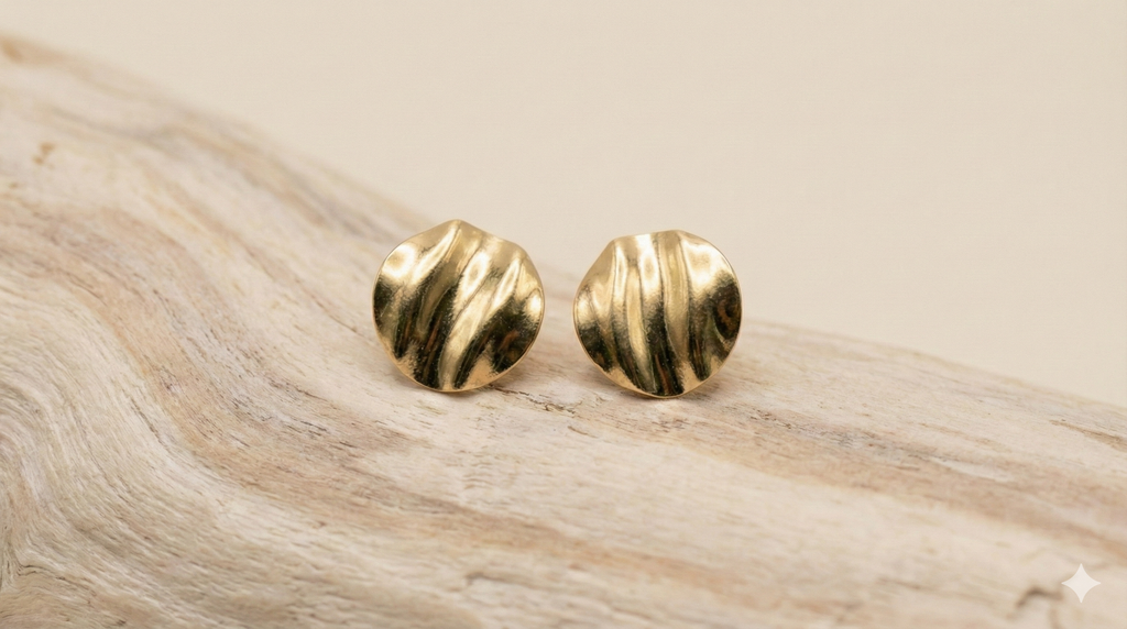 Textured Gold Disc Stud Earrings for Women