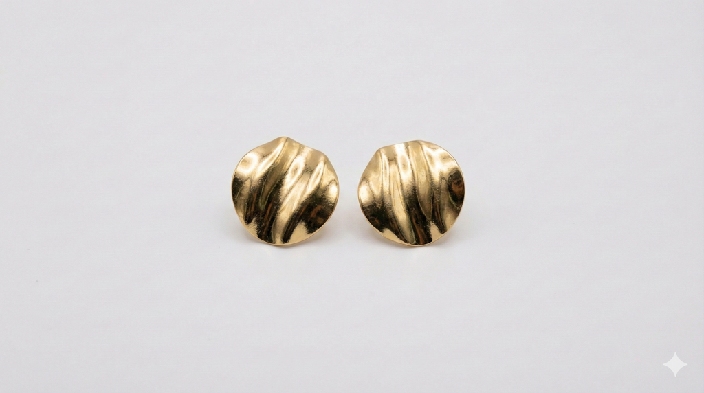 Textured Gold Disc Stud Earrings for Women