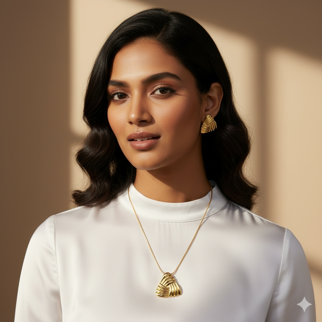 Textured Woven Gold Jewelry Set - ORYX TREND Necklace SetMatching necklace and stud earrings featuring a woven, basket-weave design.Default Title#