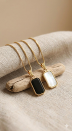 Two-Way Rectangle Pendant Necklace-Reversible Gold Necklace